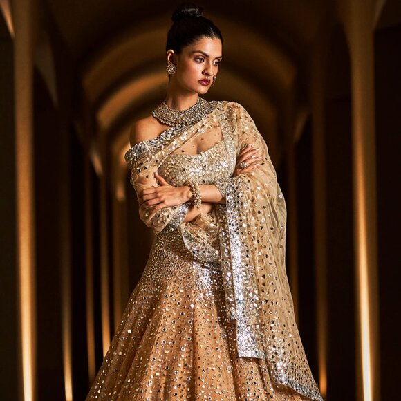 SEEMA GUJRAL Gold & Silver Embroidered Lehenga Dress Set for Bridal or Wedding - Picture 13 of 17